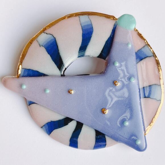 VTG 1980s Ceramic Enamel Geometric Postmodern Brooch Memphis Style - Picture 4 of 11